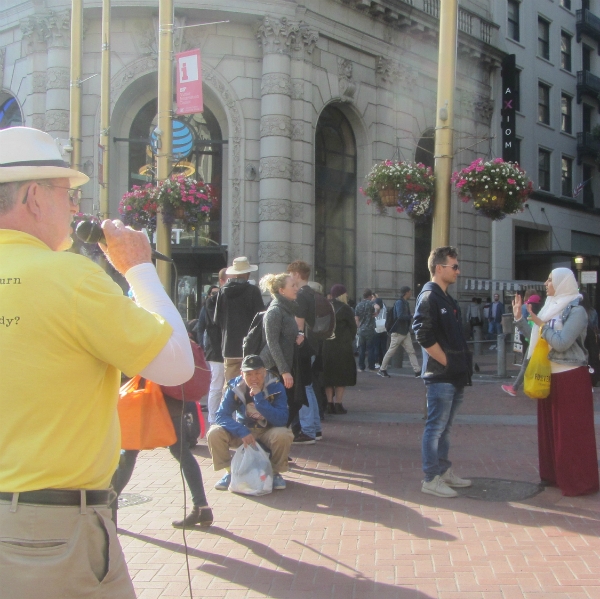 SCOTT PREACHES AND MATT WITNESSES TO MUSLIM WOMAN AT POWELL & MARKET.