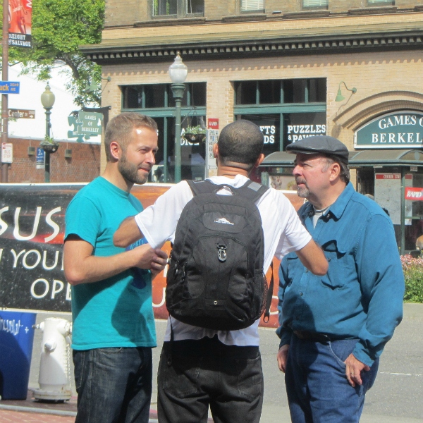 CAL AND JAMES WITNESS IN DOWNTOWN BERKELEY