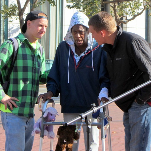 Jon and Andrew witness to homeless woman