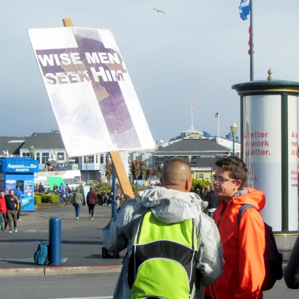 WITNESSING AT FISHERMAN'S WHARF.