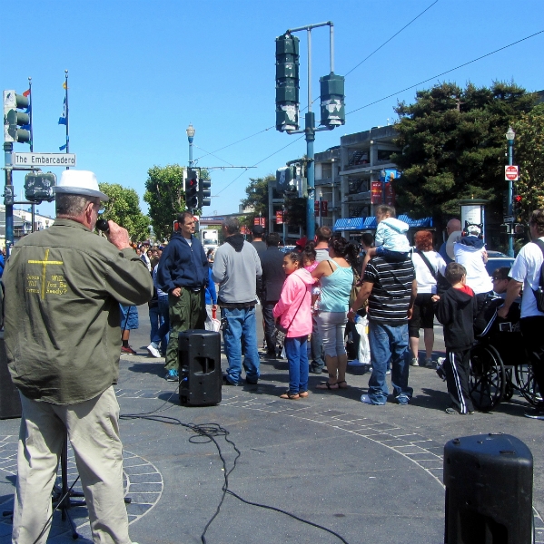 SCOTT CRAWFORD PREACHES AT FISHERMAN'S WHARF.