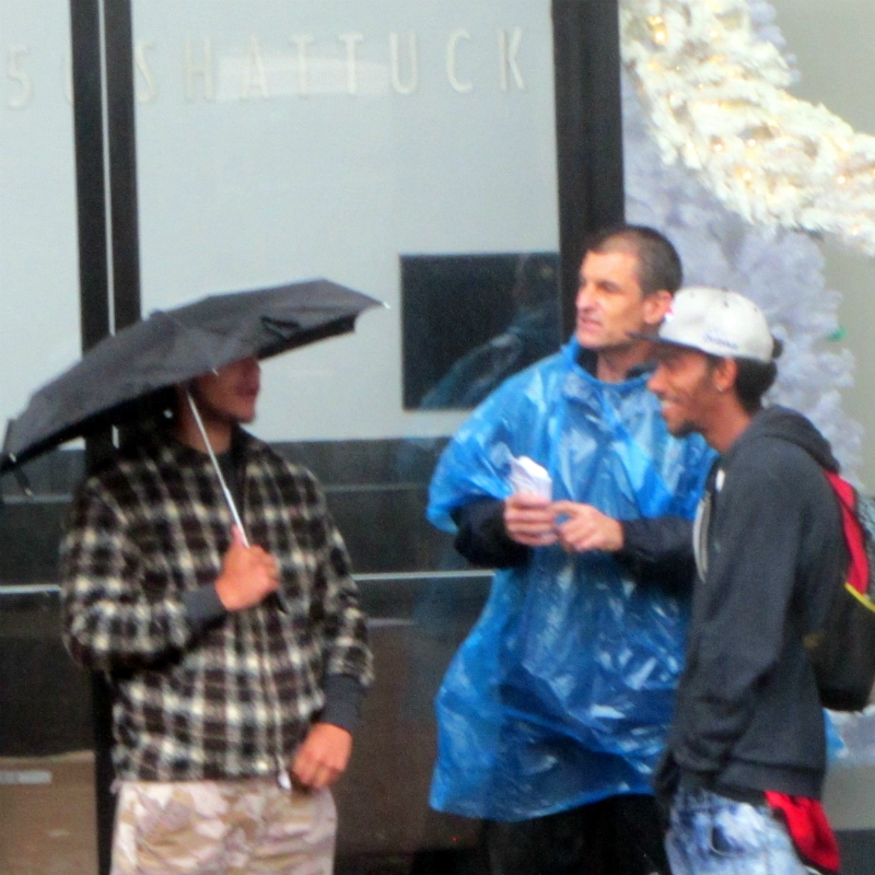 MIKE WITNESSES ON RAINY DAY IN BERKELEY.