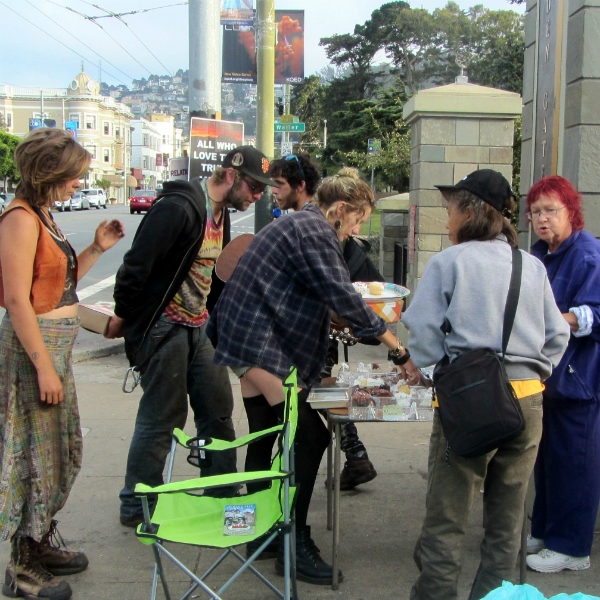KATHY AND MAY GIVE OUT FOOD ON HAIGHT ST.
