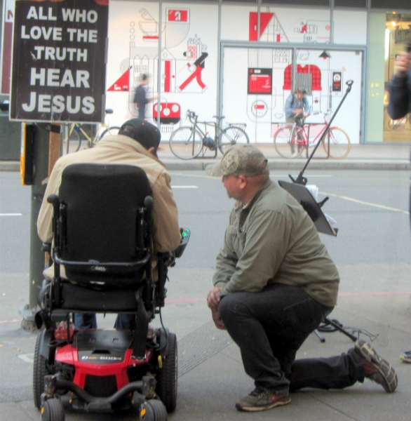 BRANDON WITNESSES AT 4TH AND MISSION.