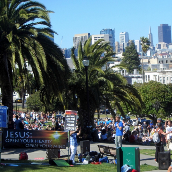 CAL PREACHES AT DOLORES PARK.