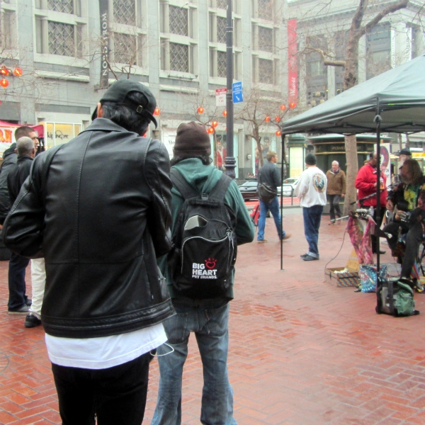 TIM MOON SINGS AT POWELL AND MARKET, SAN FRANCISCO.